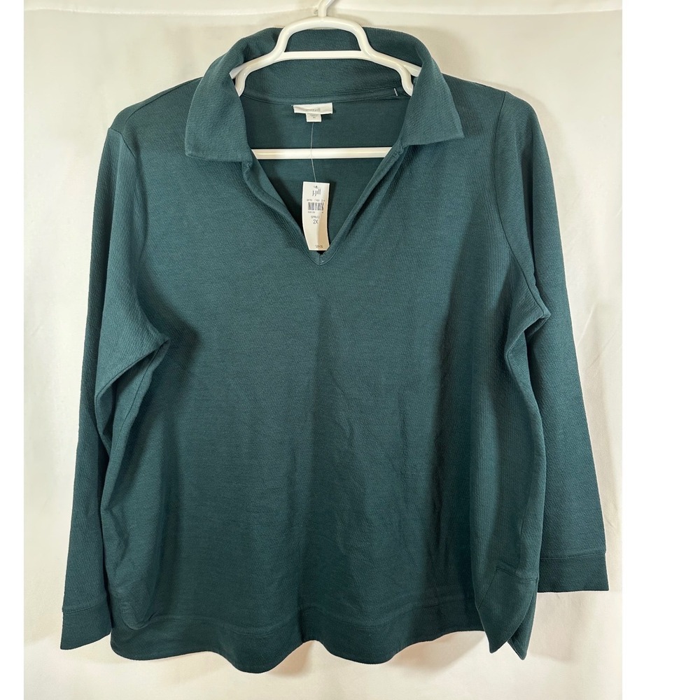 NWT J. Jill Spruce Green Split V-Neck Pullover Sweatshirt Size 2X